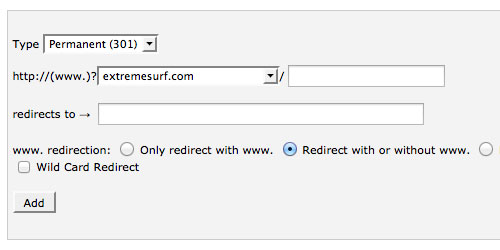 Enter the required information for the redirect.