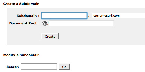 Enter the required information to create a subdomain.