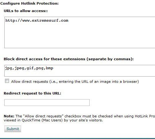 Updating your hotlink protection settings.